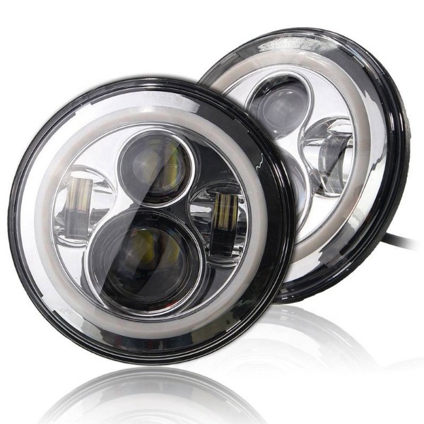 Car Parts Amber Color White Motorcycle jk Daytime Running Round led Headlight With Angle Eyes