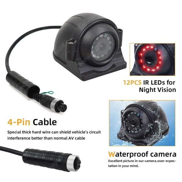 EnruigeOK 4Pin 12LED Side Rear View Reverse Backup Camera For Truck Bus RV Monitor 9-35V