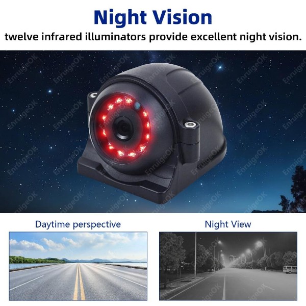 EnruigeOK 4Pin 12LED Side Rear View Reverse Backup Camera For Truck Bus RV Monitor 9-35V