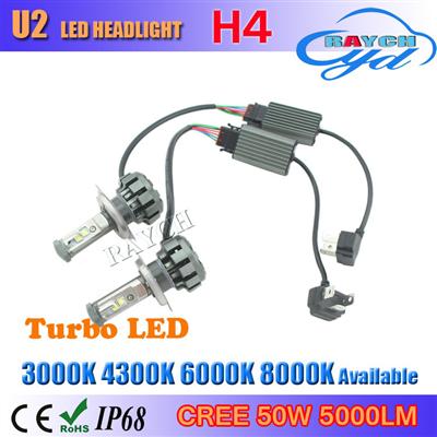 12V Voltage U2 LED Headlight CREES Globe H4 Led Auto Headlamp 6000 Lumen 60W x2