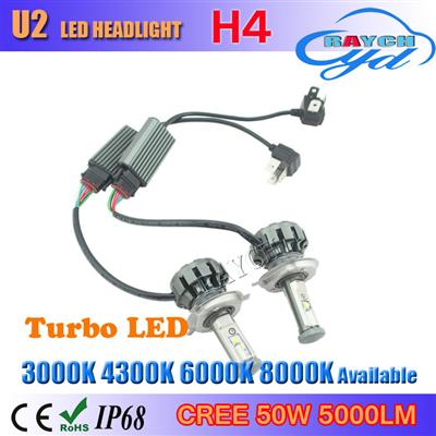 12V Voltage U2 LED Headlight CREES Globe H4 Led Auto Headlamp 6000 Lumen 60W x2