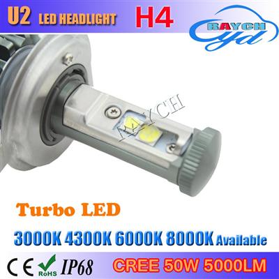 12V Voltage U2 LED Headlight CREES Globe H4 Led Auto Headlamp 6000 Lumen 60W x2
