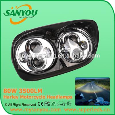 TOP Sales double headlight for harley dual motorcycle headlamps 80W 3500LM black sliver