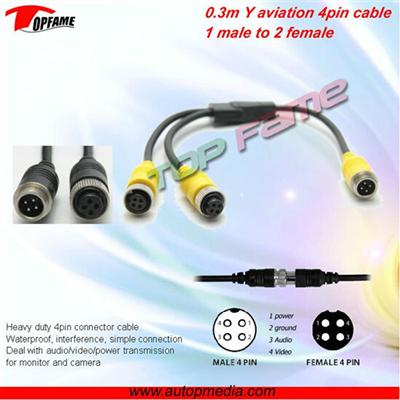 TOPFAME Waterproof Y Aviation plug audio cable/4pin aviation cable for car rearview system, reversing system