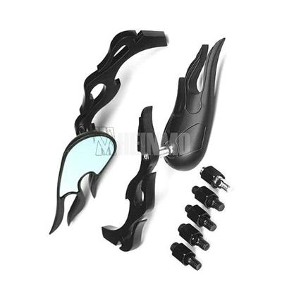Black Alloy UNIVERSAL MOTORCYCLE CRUISER CHOPPER FLAME REARVIEW MINI BLACK MIRRORS 8MM 10MM