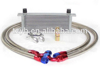 15 Row AN10 Universal Engine Oil Cooler w/ Oil Lines With Filter Adapter Silver Kit