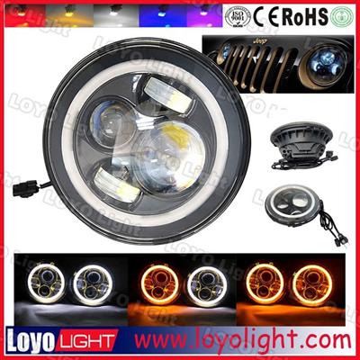 7 inch round headlight with angel eyes 30w high low beam car led headlight, for jeep wrangler 7inch led