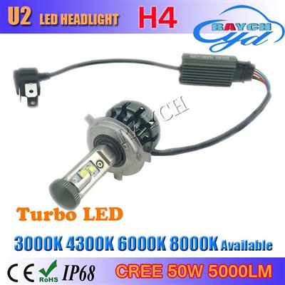 12V Voltage U2 LED Headlight CREES Globe H4 Led Auto Headlamp 6000 Lumen 60W x2