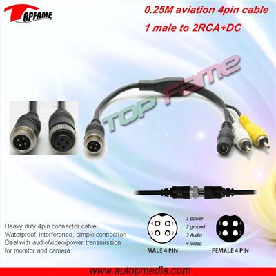 camera cable Aviation plug to 2RCA+DC conversion cable for car rearview system, reversing system